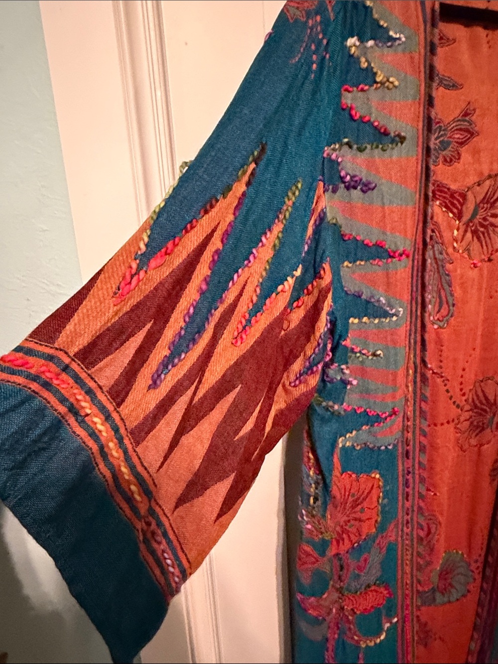 Raj Brand Boho Floral Teal & Orange Kimono - Picture 5 of 9